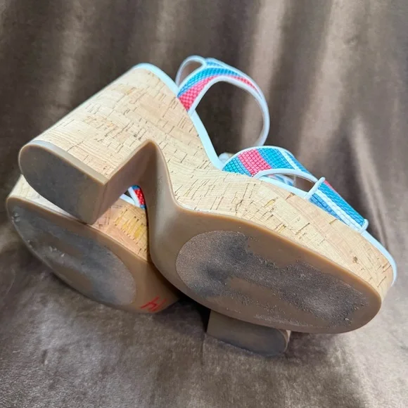 Kate Spade New York Grace Striped Raffia Platform Sandals 9B - Picture 6 of 9